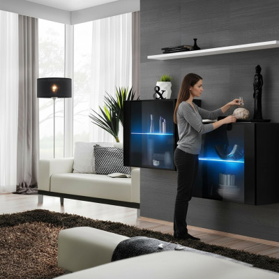 Black wall cabinet complete living wall wall shelf modern designer wooden furniture