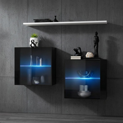 Black wall cabinet complete living wall wall shelf modern designer wooden furniture