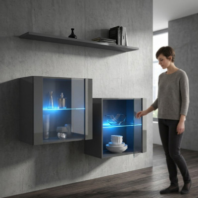 Gray Wall Cabinet New Furniture Living Room Wall Unit 130 cm Luxury Complete Wooden Furniture