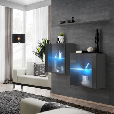 Gray Wall Cabinet New Furniture Living Room Wall Unit 130 cm Luxury Complete Wooden Furniture