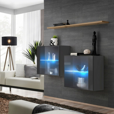 Living room set designer wall unit gray 130 cm luxury wall shelf.