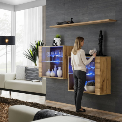 Living Room Cabinets Display Cabinet Wall Shelf Luxury Living Room Brown Set 3-piece.