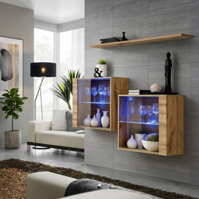 Living Room Cabinets Display Cabinet Wall Shelf Luxury Living Room Brown Set 3-piece.