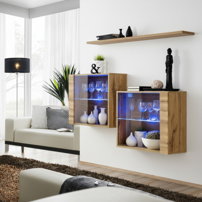 Living Room Cabinets Display Cabinet Wall Shelf Luxury Living Room Brown Set 3-piece.