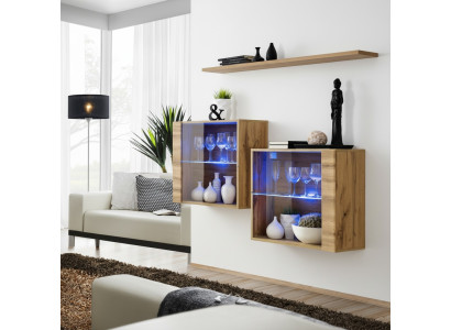 Living Room Cabinets Display Cabinet Wall Shelf Luxury Living Room Brown Set 3-piece.