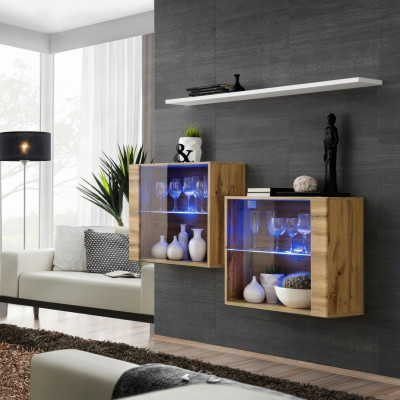 Brown Suite 3-piece Living Room Wall Luxury Living Room Set Wooden Wall Shelf Furniture New
