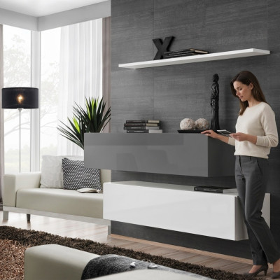 2x Cabinets Living Room Wall Unit Set Luxury Design Furnishing Wall Shelf Wooden Furniture Living Room