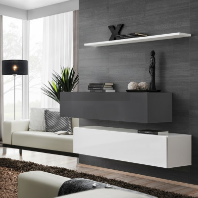 2x Cabinets Living Room Wall Unit Set Luxury Design Furnishing Wall Shelf Wooden Furniture Living Room