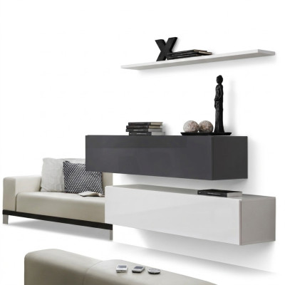 2x Cabinets Living Room Wall Unit Set Luxury Design Furnishing Wall Shelf Wooden Furniture Living Room