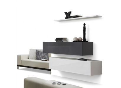 2x Cabinets Living Room Wall Unit Set Luxury Design Furnishing Wall Shelf Wooden Furniture Living Room