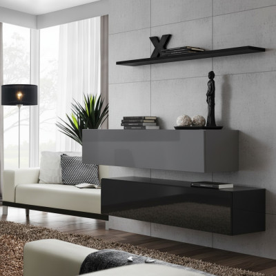 Living room wall unit modern black wood cabinet wall shelf
