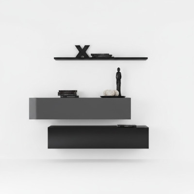 Living room wall unit modern black wood cabinet wall shelf