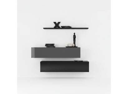 Living room wall unit modern black wood cabinet wall shelf