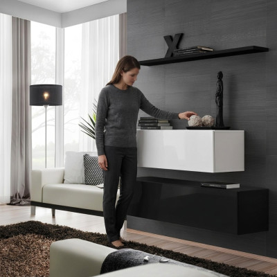 Living Room Black Wall Unit Designer Cabinet Set Wall Shelf Modern New Furniture