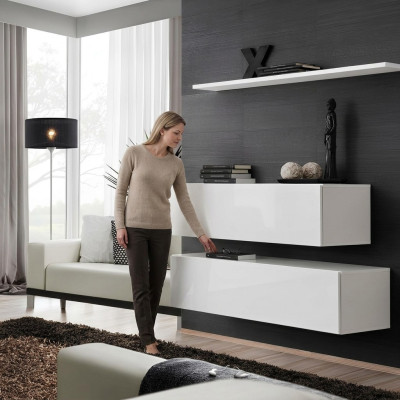 White Suite 3-Piece Complete Wall Cabinet Living Room Wall Shelf Modern Design
