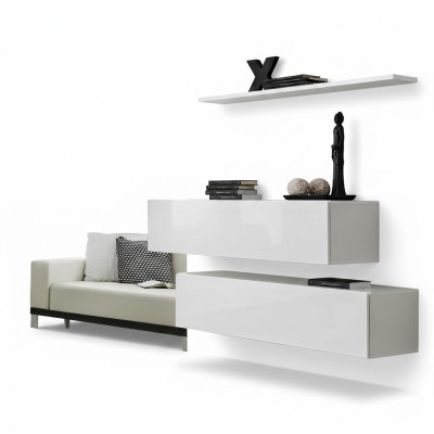 White Suite 3-Piece Complete Wall Cabinet Living Room Wall Shelf Modern Design