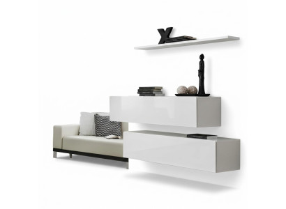 White Suite 3-Piece Complete Wall Cabinet Living Room Wall Shelf Modern Design