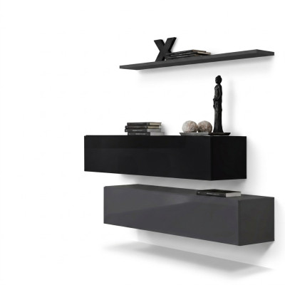 Living room wall shelf sideboard wall units wall cabinet complete set 3 pieces new.