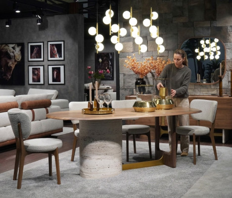 5-piece dining room set design. Modern furniture, wooden table, 4 chairs, new set.