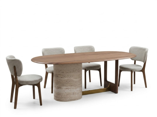 5-piece dining room set design. Modern furniture, wooden table, 4 chairs, new set.