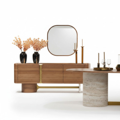 Sideboard Dresser Set Buffet Mirror Wood Brown Furniture Design Set
