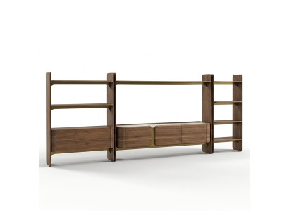 Luxury wall unit design living room set furniture brown wood bookshelf shelves