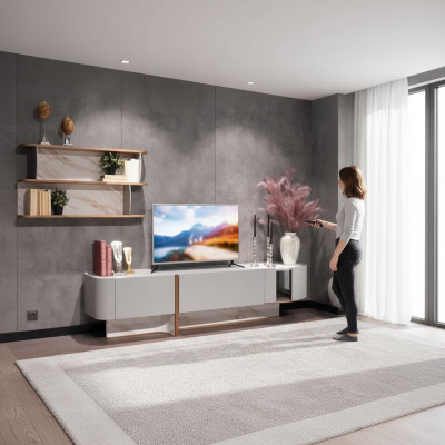 Living Room Set Luxury Wall Unit TV Stand Sideboard New Wall Shelf
