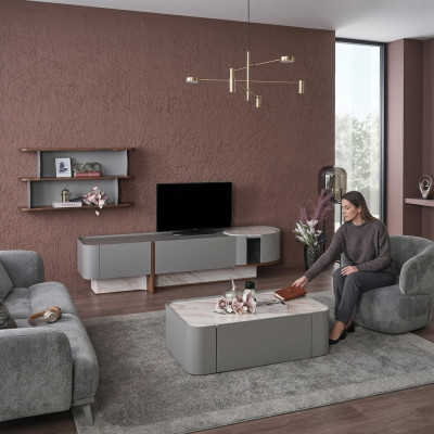 Living room wall unit set wood furnishings luxury living room TV stand design wall shelf