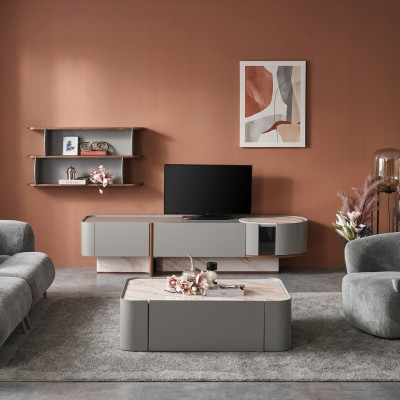 Living room wall unit set wood furnishings luxury living room TV stand design wall shelf