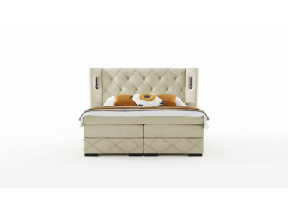 Beige Chesterfield upholstered bed bedroom nightstands luxury furniture