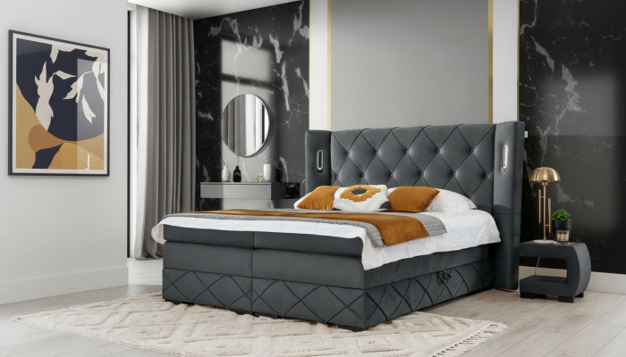 Bedroom bed double textile beds upholstered complete 2x nightstands wood