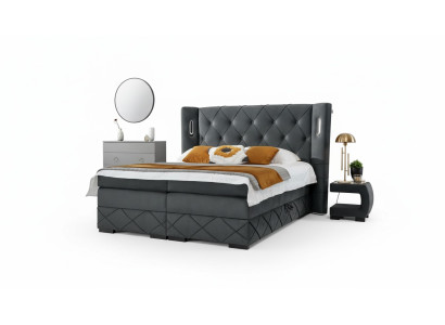 Bedroom bed double textile beds upholstered complete 2x nightstands wood