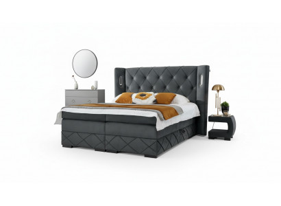 Bedroom bed double textile beds upholstered complete 2x nightstands wood