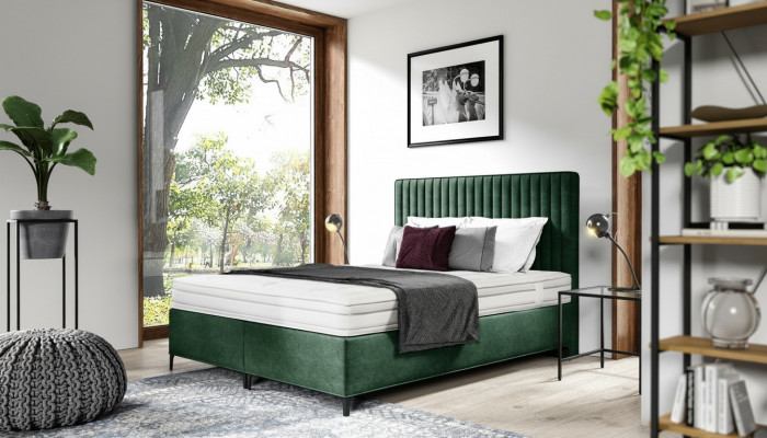 Luxury box spring bed, bedroom upholstered bed, furniture, textile, 160x200cm, wood
