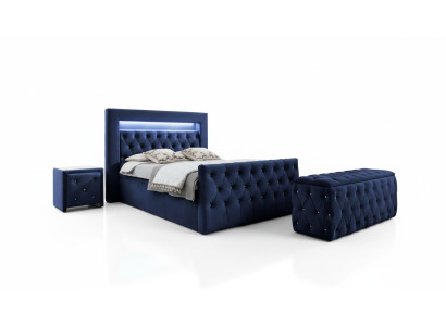 Dark blue Chesterfield bedroom furniture LED double bed nightstands