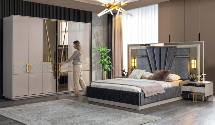 Modern bedroom set design furnishings new furniture bed with 2x nightstands