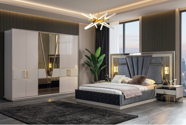 Modern bedroom set design furnishings new furniture bed with 2x nightstands