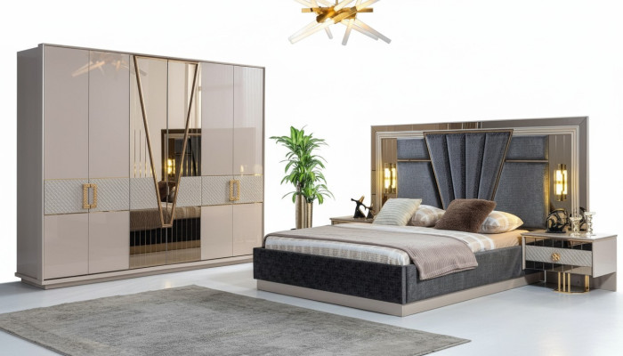 Modern bedroom set design furnishings new furniture bed with 2x nightstands