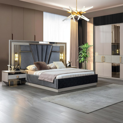 Bedroom set bed with 2x nightstands complete luxury furnishings modern