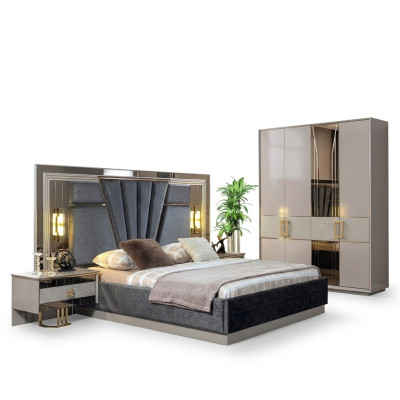 Bedroom set bed with 2x nightstands complete luxury furnishings modern