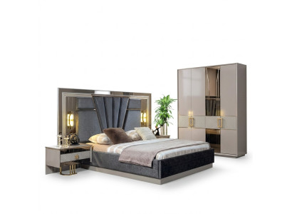 Bedroom set bed with 2x nightstands complete luxury furnishings modern