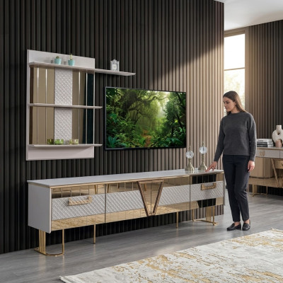 Modern design gray wall unit wood wall shelves complete TV stand furniture