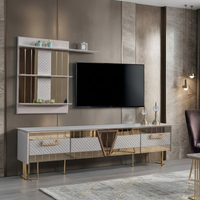 Modern design gray wall unit wood wall shelves complete TV stand furniture
