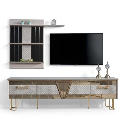 Modern design gray wall unit wood wall shelves complete TV stand furniture