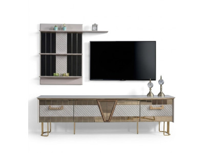 Modern design gray wall unit wood wall shelves complete TV stand furniture