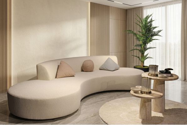 Design living room set: four-seater sofa with 2x coffee tables, luxury furniture.