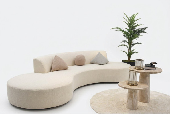 Design living room set: four-seater sofa with 2x coffee tables, luxury furniture.