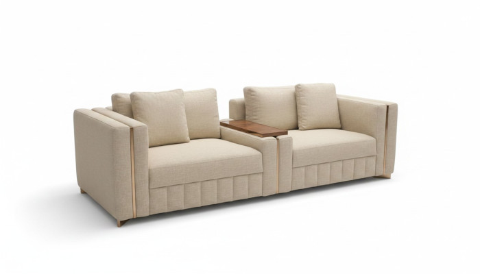 Modern living room sofa two-seater beige textile upholstery furniture design