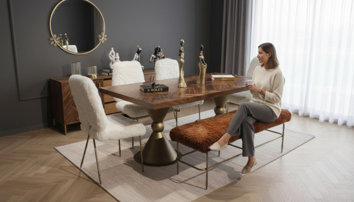 Dining room set dining table 4x chairs bench modern set luxury dining group