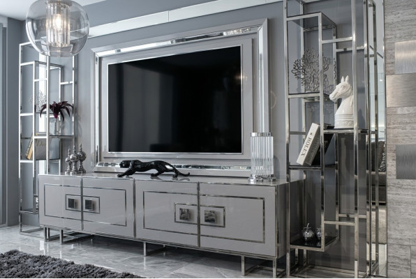 Luxury Living Room Wall Modern Design Furniture Wood with Glass Living Room Furniture